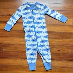 Hanna Andersson | Blue Shark Print Kids One Piece Pajamas 6-12 mo